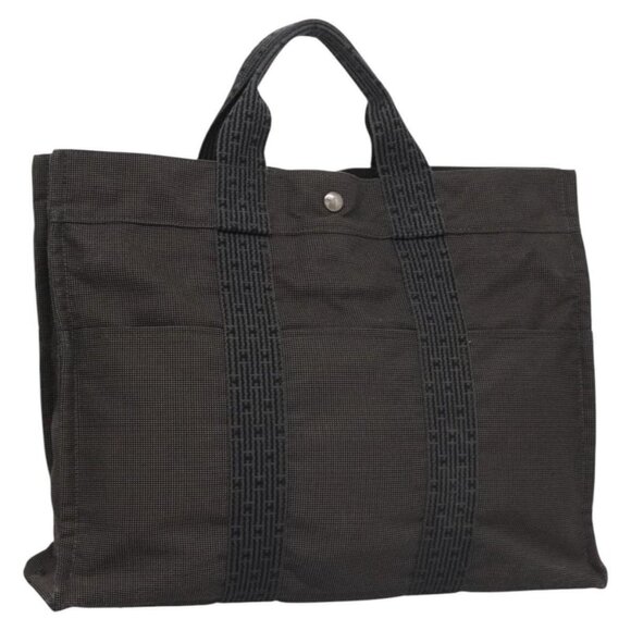 HERMES Her Line MM Hand Bag Canvas Gray Auth am7710 - Picture 1 of 16